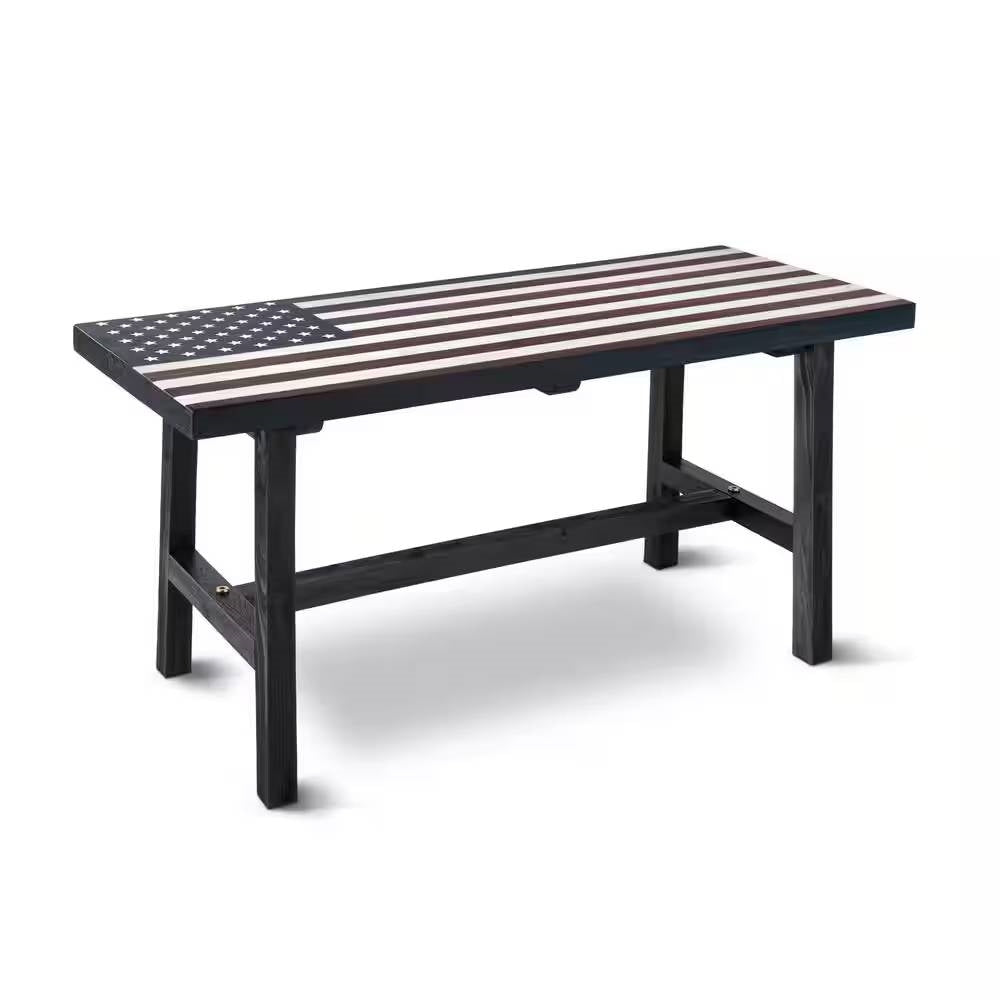 Outdoor Patio Backyard Garden Bench with American Flag Design-0