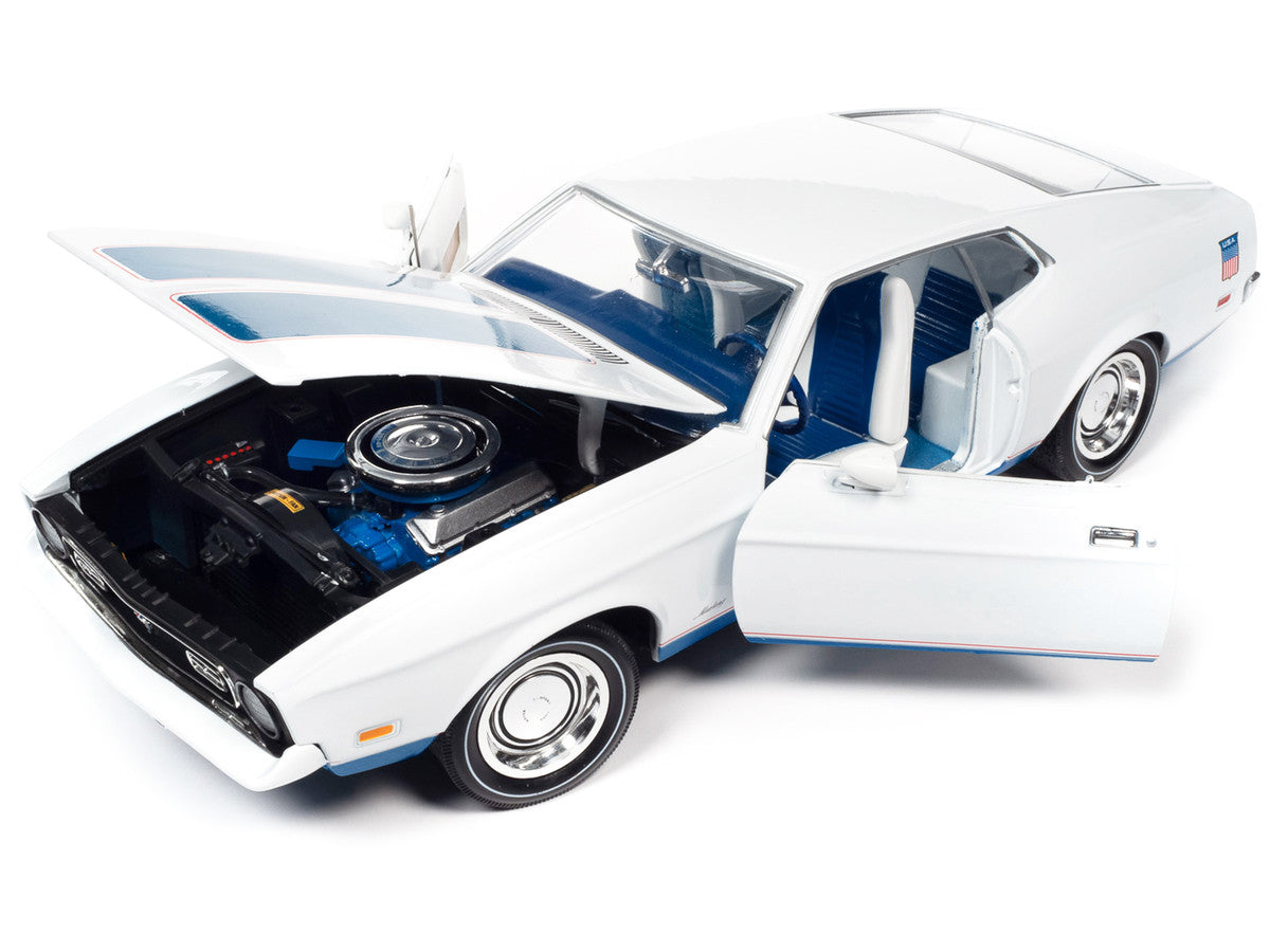 1972 Ford Mustang Sprint White with Blue Stripes "Class of 1972" "American Muscle" Series 1/18 Diecast Model Car by Auto World-1