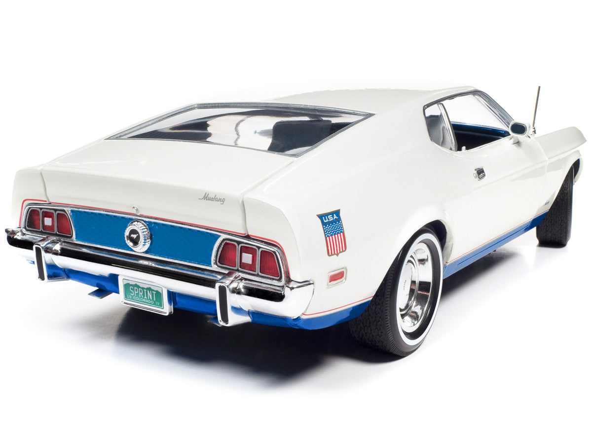 1972 Ford Mustang Sprint White with Blue Stripes "Class of 1972" "American Muscle" Series 1/18 Diecast Model Car by Auto World-4