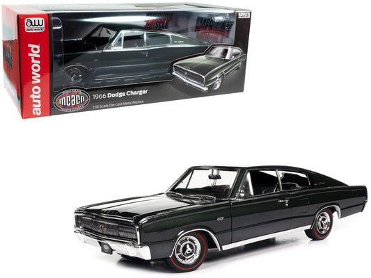 1966 Dodge Charger Dark Green Metallic "Muscle Car & Corvette Nationals" (MCACN) "American Muscle" Series 1/18 Diecast Model Car by Auto World-0