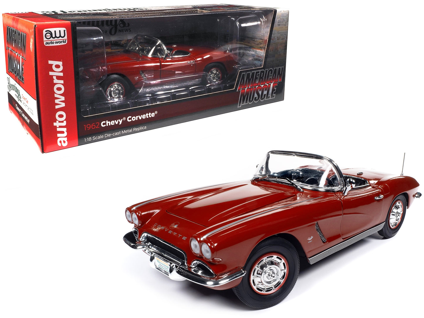 1962 Chevrolet Corvette Convertible Honduras Maroon Metallic "Hemmings Motor News September 2022 Cover Car" "American Muscle" Series 1/18 Diecast Model Car by Auto World