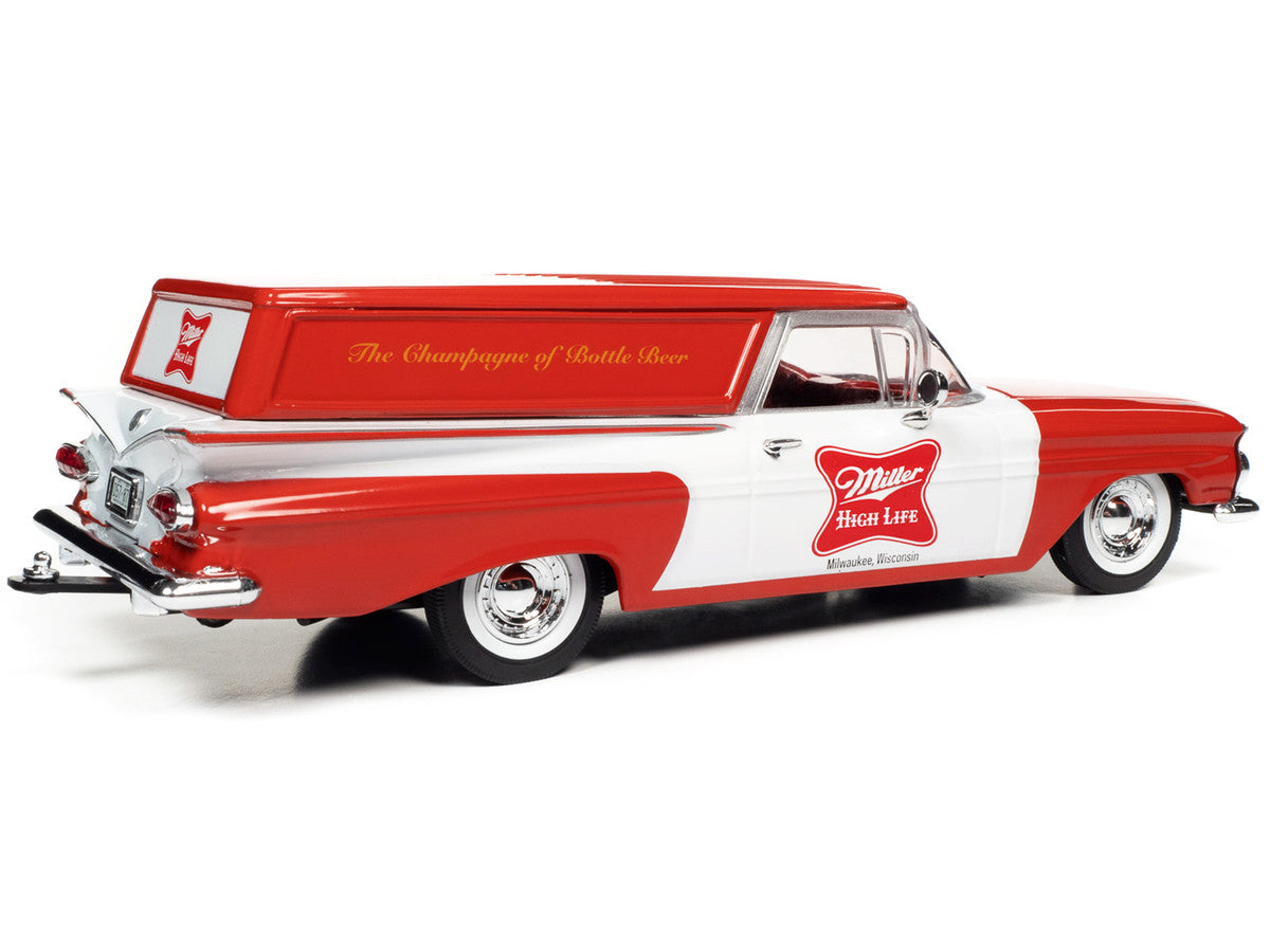 1959 Chevrolet Sedan Delivery Car Red and White "Miller High Life: The Champagne of Beers" 1/24 Diecast Model Car by Auto World-2