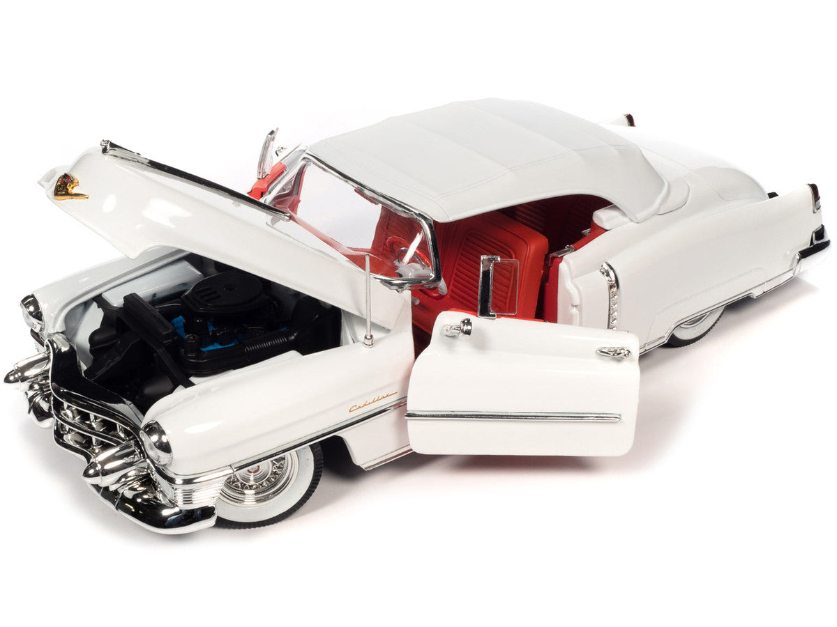 1953 Cadillac Eldorado Soft Top Alpine White with Red Interior 1/18 Diecast Model Car by Auto World-1