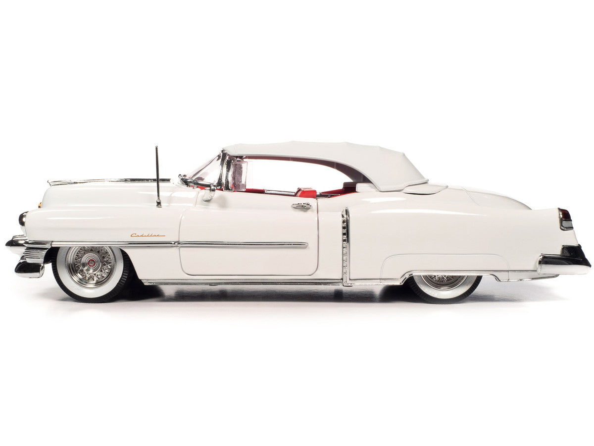 1953 Cadillac Eldorado Soft Top Alpine White with Red Interior 1/18 Diecast Model Car by Auto World-4