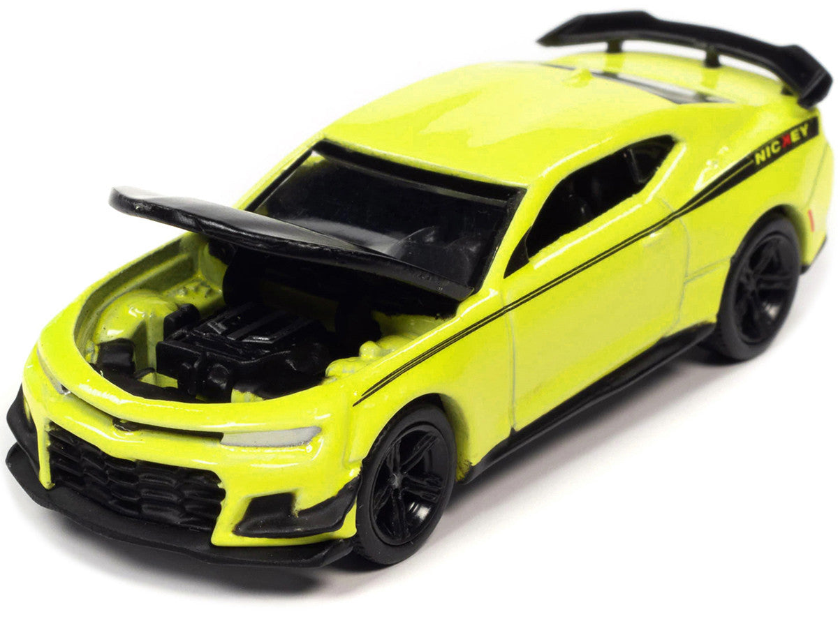2019 Chevrolet Camaro Nickey ZL1 1LE Shock Yellow with Matt Black Hood and Stripes "Modern Muscle" Limited Edition to 14670 pieces Worldwide 1/64 Diecast Model Car by Auto World-1