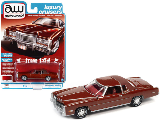 1975 Cadillac Eldorado Firethorn Red Metallic with Rear Section of Roof Matt Dark Red "Luxury Cruisers" Limited Edition to 14910 pieces Worldwide 1/64 Diecast Model Car by Auto World-0