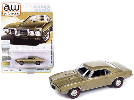 1969 Pontiac Firebird Royal Bobcat Antique Gold Metallic "Vintage Muscle" Limited Edition 1/64 Diecast Model Car by Auto World-0