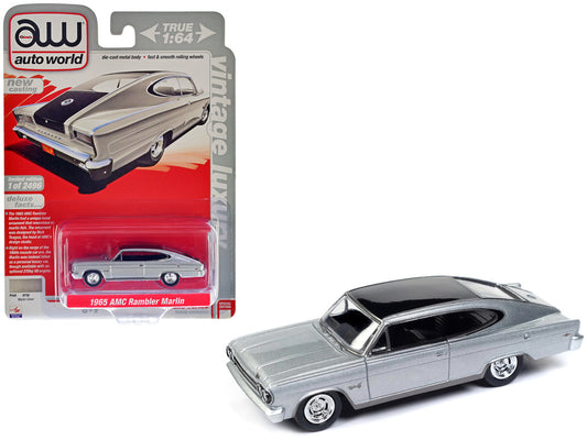 1965 AMC Rambler Marlin Silver Metallic with Black Top "Vintage Luxury" Limited Edition to 2496 pieces Worldwide 1/64 Diecast Model Car by Auto World-0