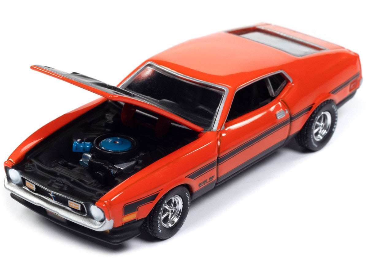 1971 Ford Mustang Boss 351 Calypso Coral Orange with Black Hood and Stripes "Mecum Auctions" Limited Edition to 2496 pieces Worldwide "Premium" Series 1/64 Diecast Model Car by Auto World-1