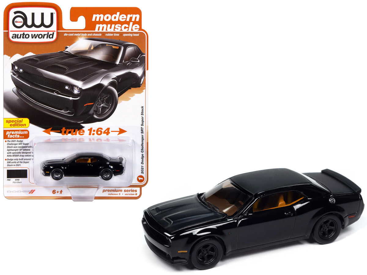 2021 Dodge Challenger SRT Super Stock Pitch Black "Modern Muscle" Series 1/64 Diecast Model Car by Auto World-2