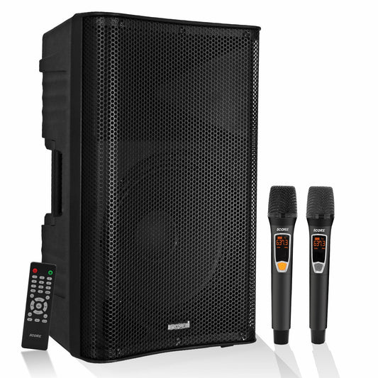 5Core 12 in Powered PA DJ Speaker 1500W PMPO Portable Karaoke Machine BT 5.1 with 2 Wireless UHF Mic-0