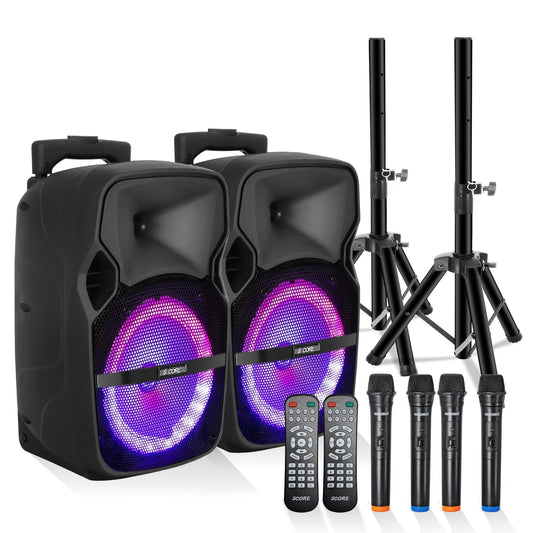 5Core 8 inch PA Portable Bluetooth Party Speaker Karaoke Boombox + 2 Wireless Mics-0