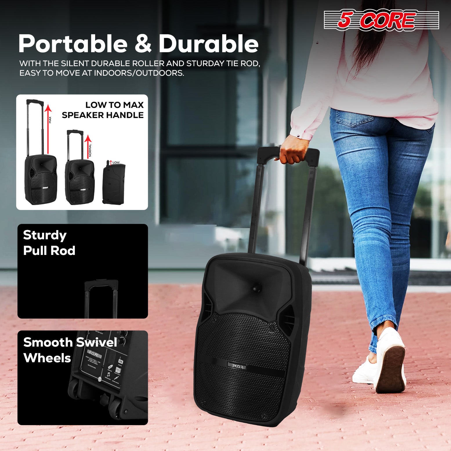 5Core 8 inch PA Portable Bluetooth Party Speaker Karaoke Boombox + 2 Wireless Mics-3