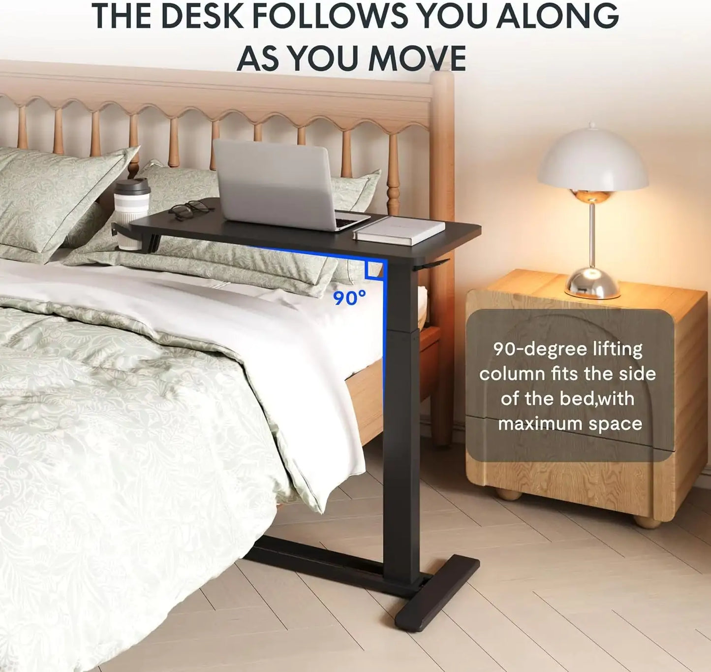 Standing Scroll Table With Hidden Wheels Side Table Height-adjustable Bed Table