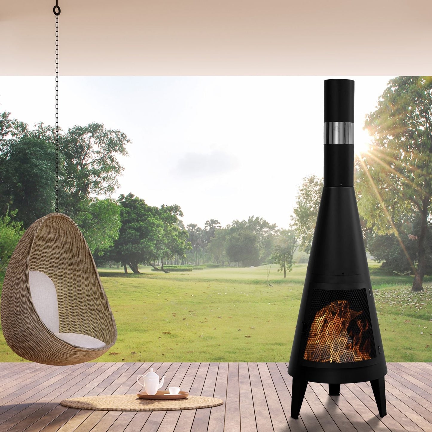 Outdoor Chiminea Fireplace Iron Fire Pit-6