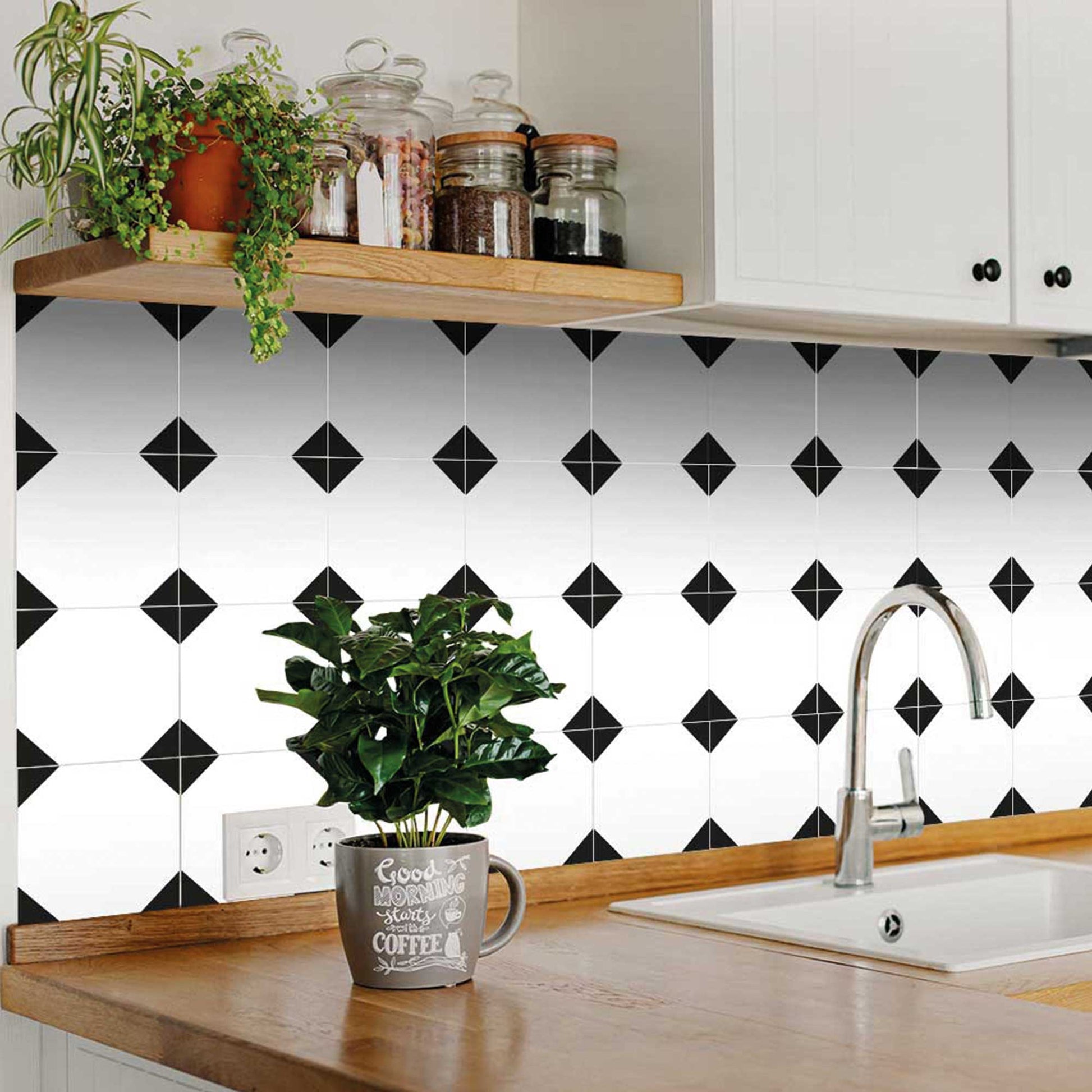 Black and White easy to install connected pattern peel and stick Tile Stickers Model - B77-1