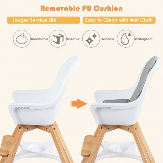 3-in-1 Convertible Wooden Baby High Chair-Beige - Color: Beige