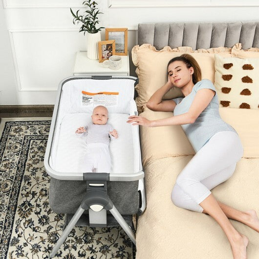 Baby Bassinet Bedside Sleeper with Storage Basket and Wheel for Newborn-Gray - Color: Gray