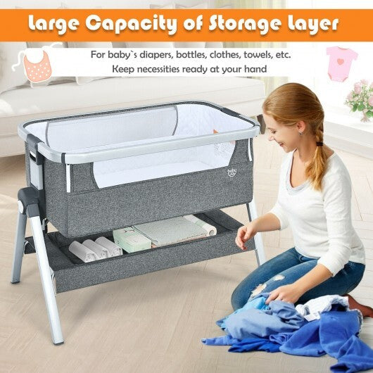 Baby Bassinet Bedside Sleeper with Storage Basket and Wheel for Newborn-Gray - Color: Gray