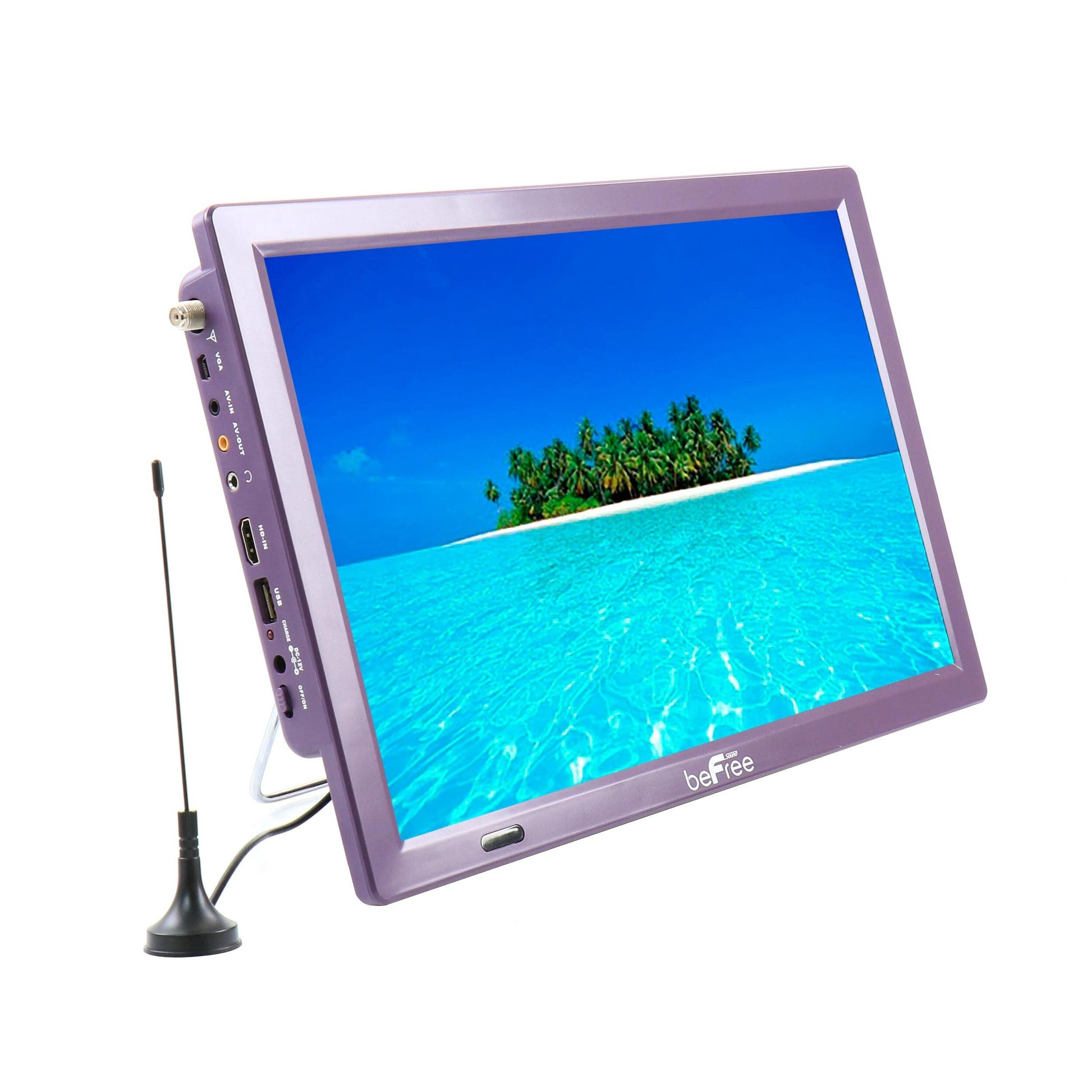 beFree Sound Portable Rechargeable 14 Inch LED TV with HDMI, SD/MMC, USB, VGA, AV In/Out and Built-in Digital Tuner in Purple