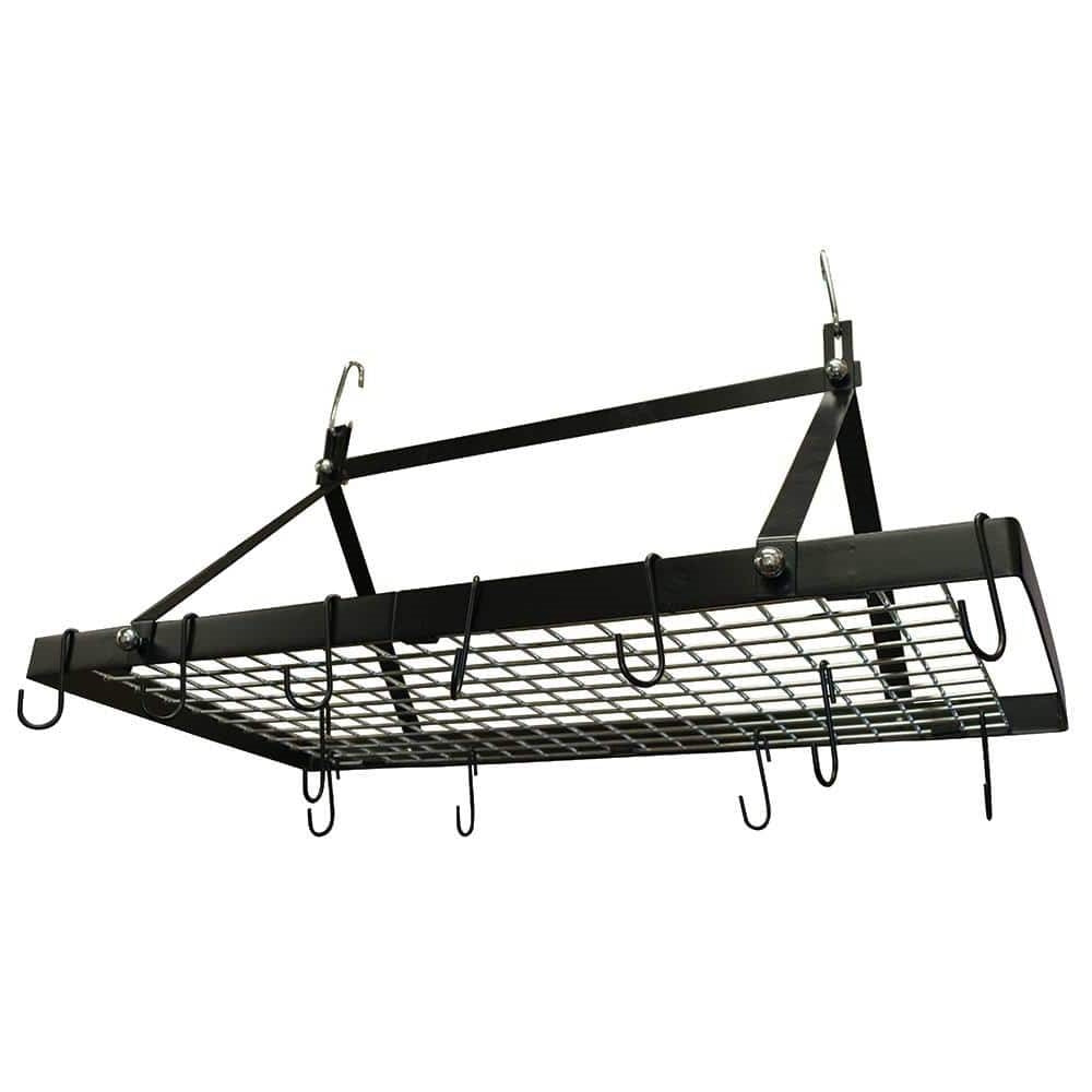 Black Metal Rectangular Pot Rack with 12 Hanging Hooks - Holds up to 40 lbs.-0