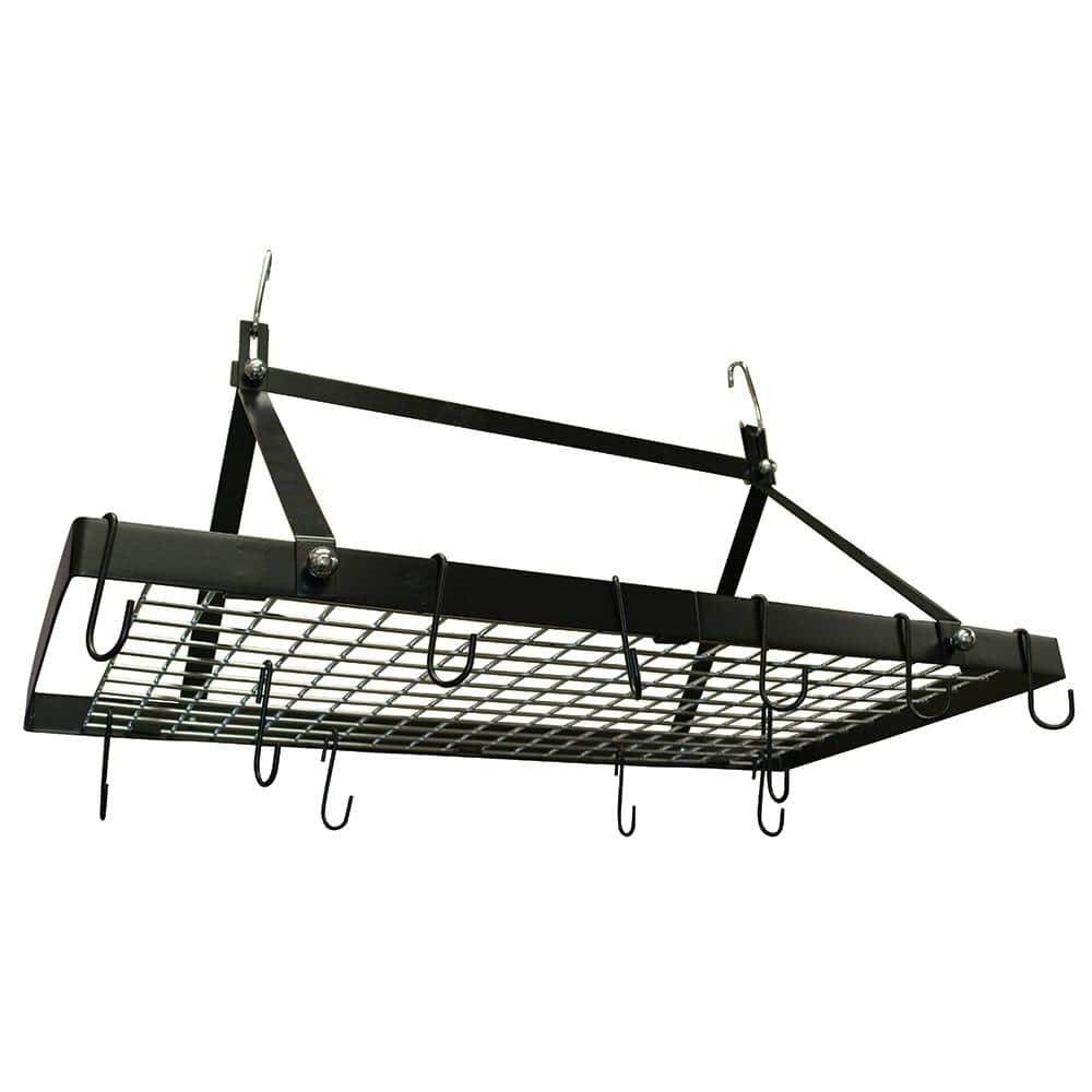 Black Metal Rectangular Pot Rack with 12 Hanging Hooks - Holds up to 40 lbs.-1