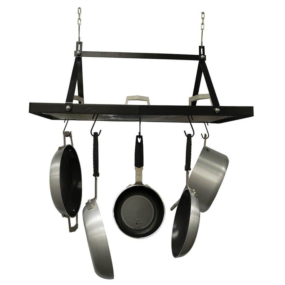 Black Metal Rectangular Pot Rack with 12 Hanging Hooks - Holds up to 40 lbs.-3