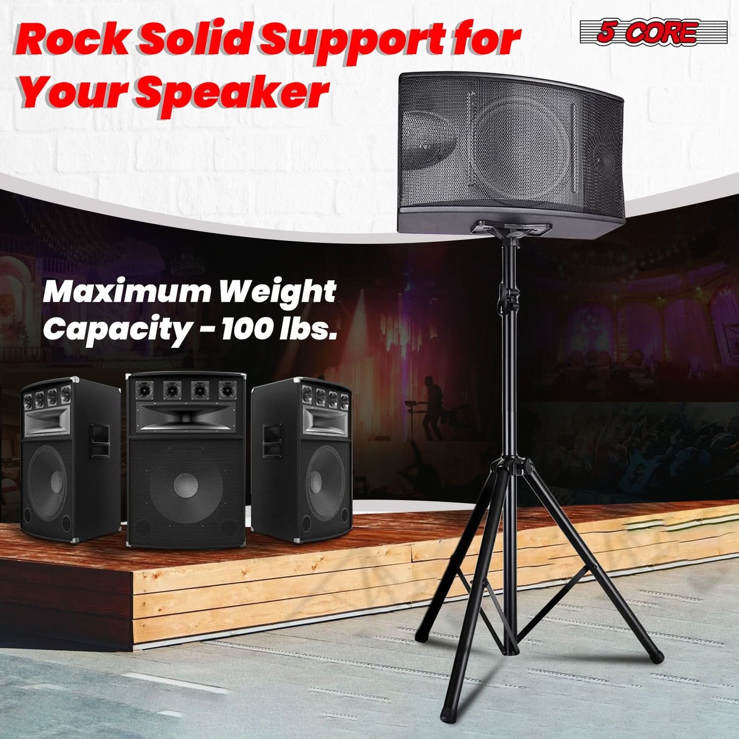 5Core Speaker Stand Tripod Tall Adjustable 72 Inch DJ Studio Monitor Stands Pole Mount BLACK-3