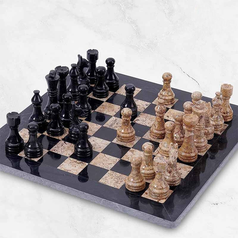 Black and Coral 12 inches  Premium Quality Marble Chess Set-1