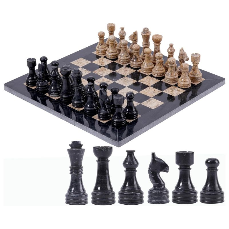 Black and Coral 12 inches  Premium Quality Marble Chess Set-3