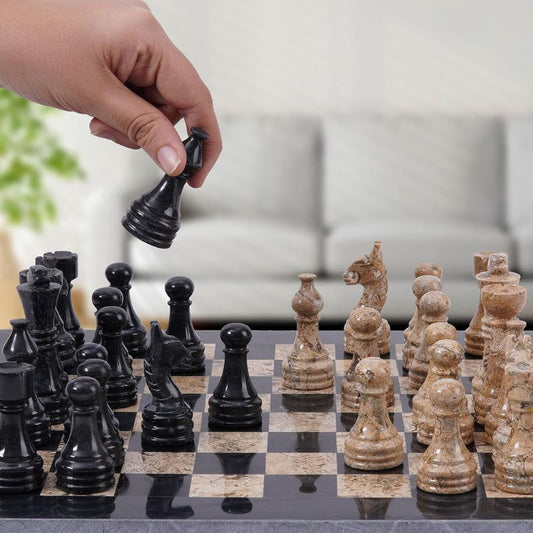 Black and Coral 12 inches  Premium Quality Marble Chess Set-0