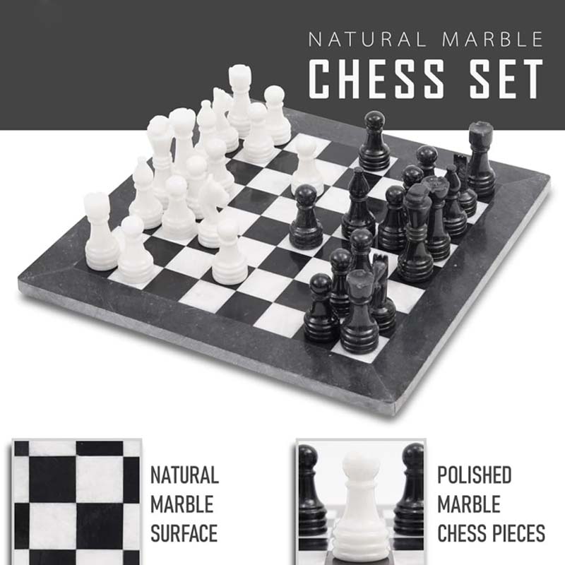 Black and White 15 Inches High Quality Marble Full Chess Set-2