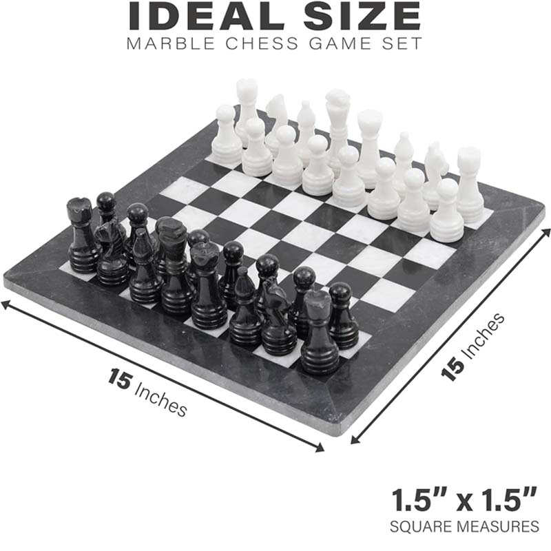 Black and White 15 Inches High Quality Marble Full Chess Set-3