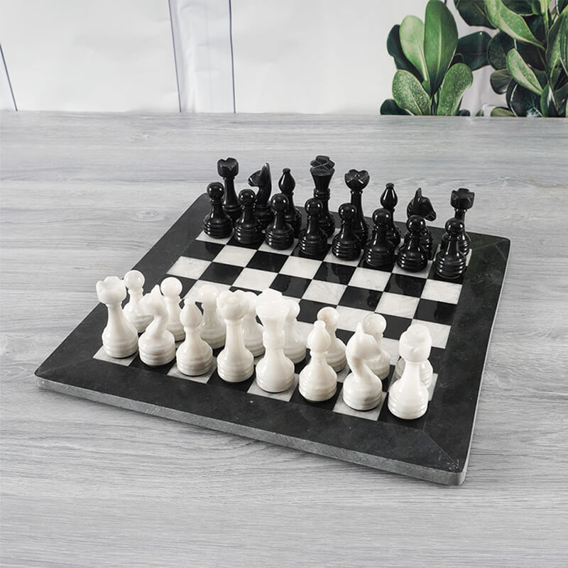 Black and White 12 Inches Premium Quality Marble Chess Set-0