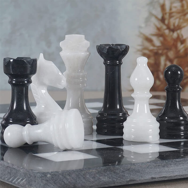 Black and White 12 Inches Premium Quality Marble Chess Set-4