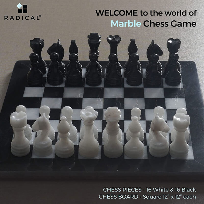 Black and White 12 Inches Premium Quality Marble Chess Set-3