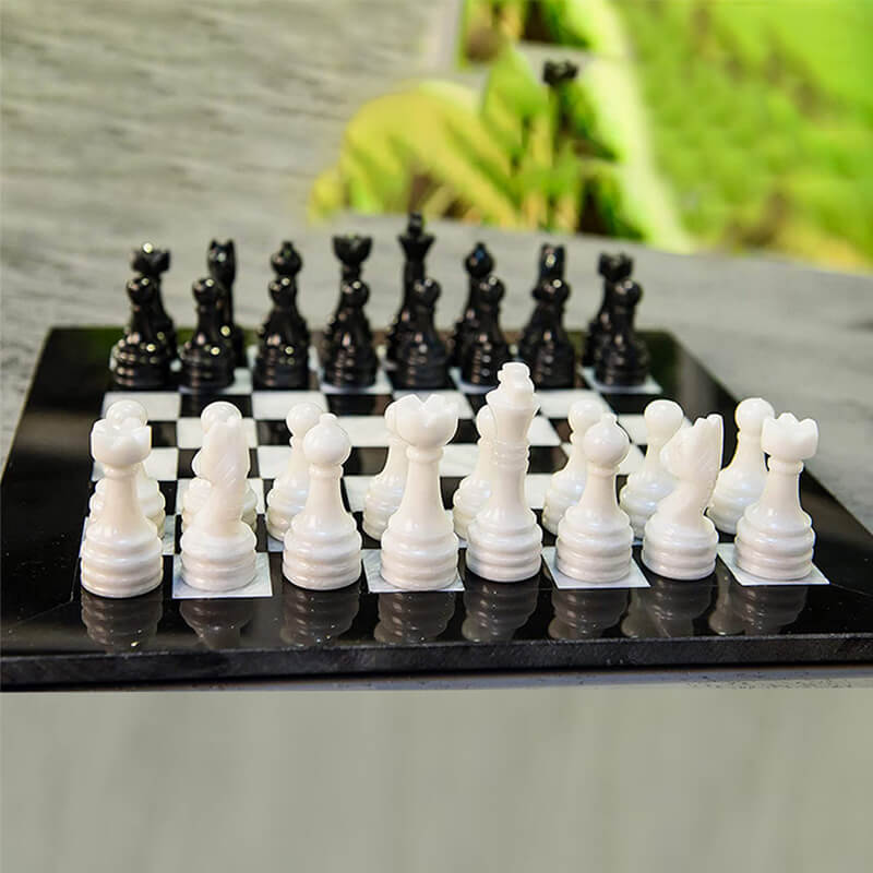 Black and White 12 Inches Premium Quality Marble Chess Set-2