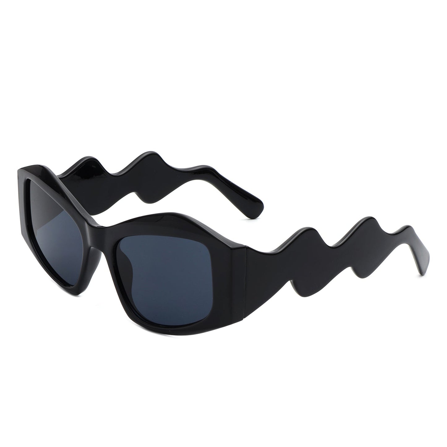 Shimmerz - Square Oversize Irregular Wavy Temple Design Fashion Sunglasses-4