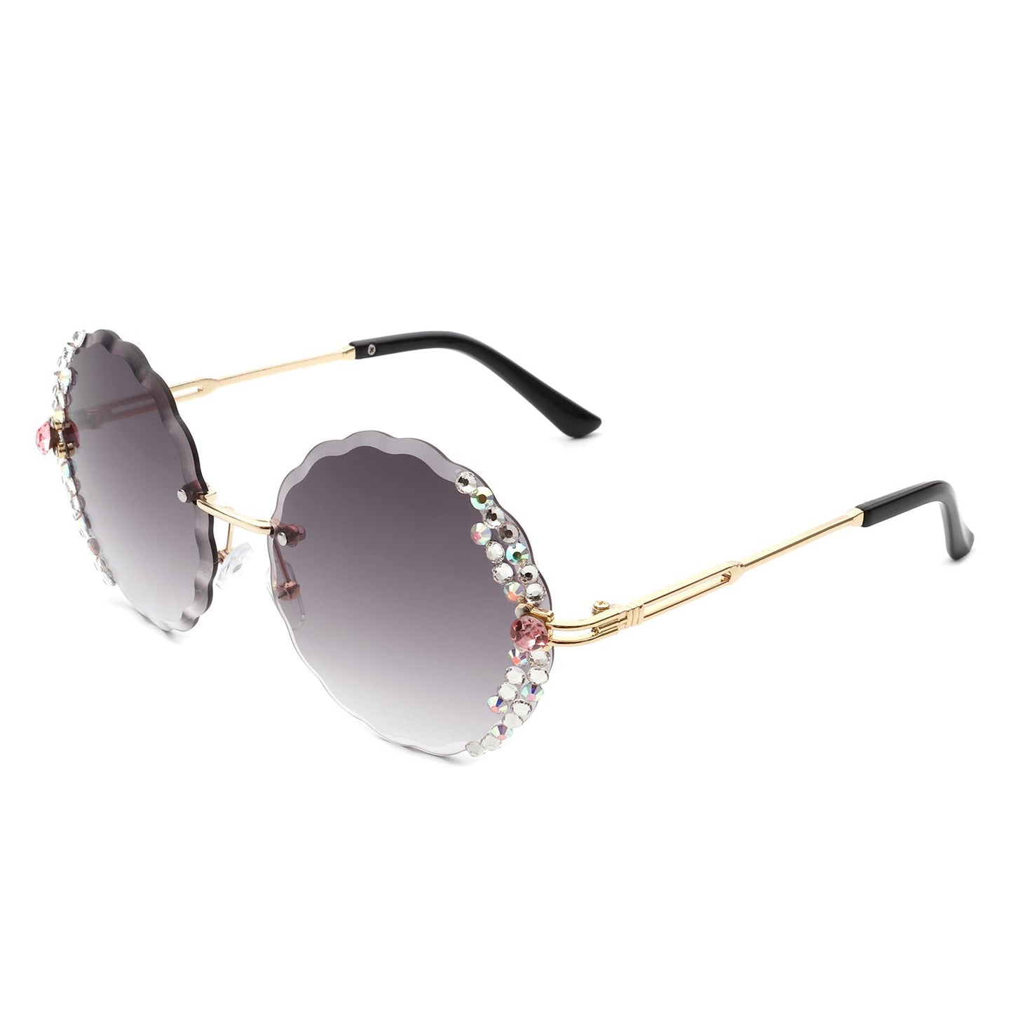 Icetwist - Round Rimless Circle Rhinestone Design Frameless Women Sunglasses-3