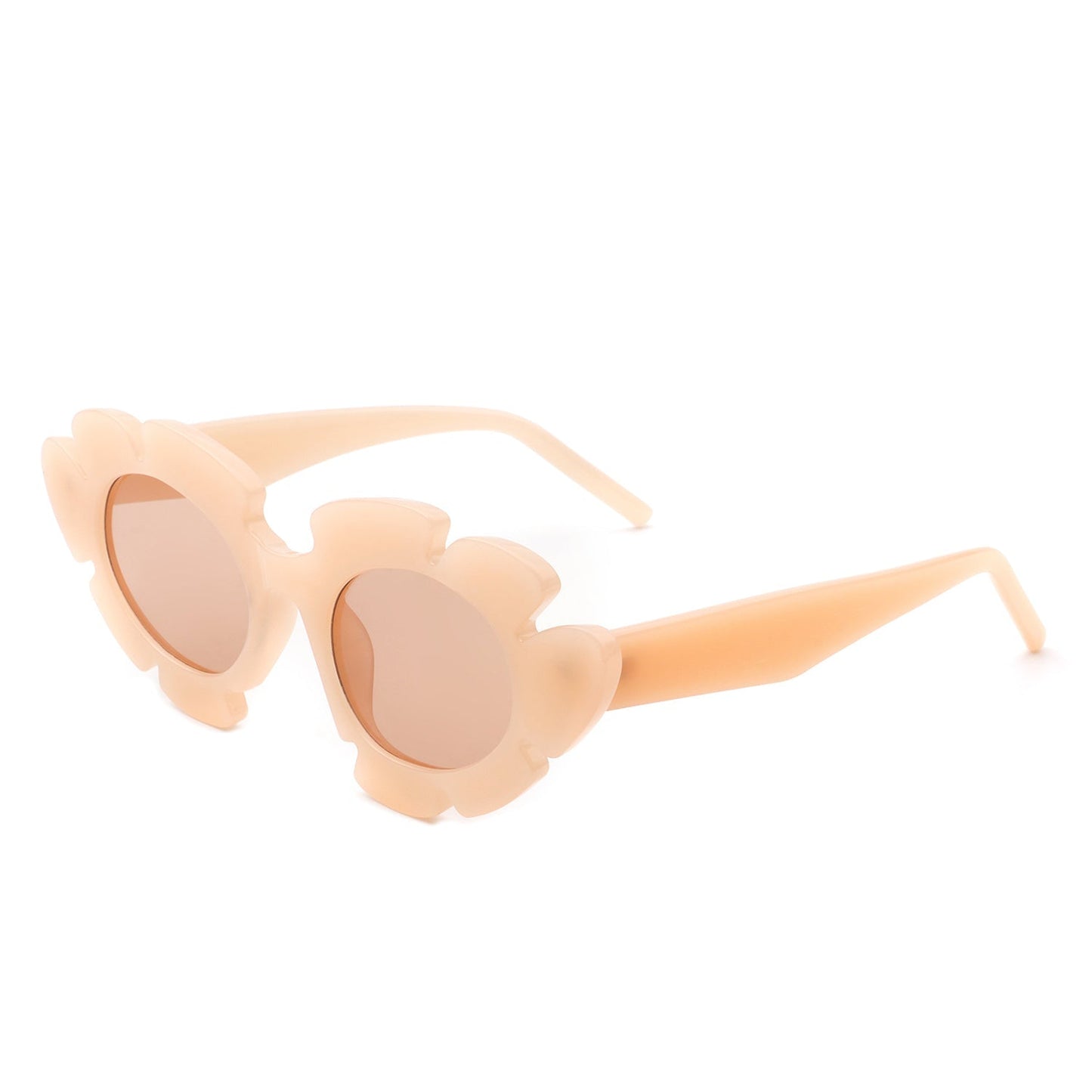 Pixielan - Women Irregular Round Cut-Out Cat Eye Flower Design Fashion Sunglasses-7