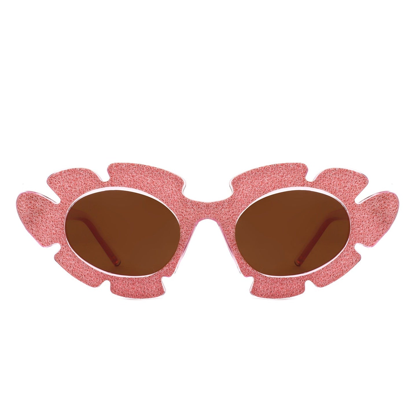 Quiveria - Irregular Glitter Round Cut-Out Cat Eye Flower Design Fashion Sunglasses-6