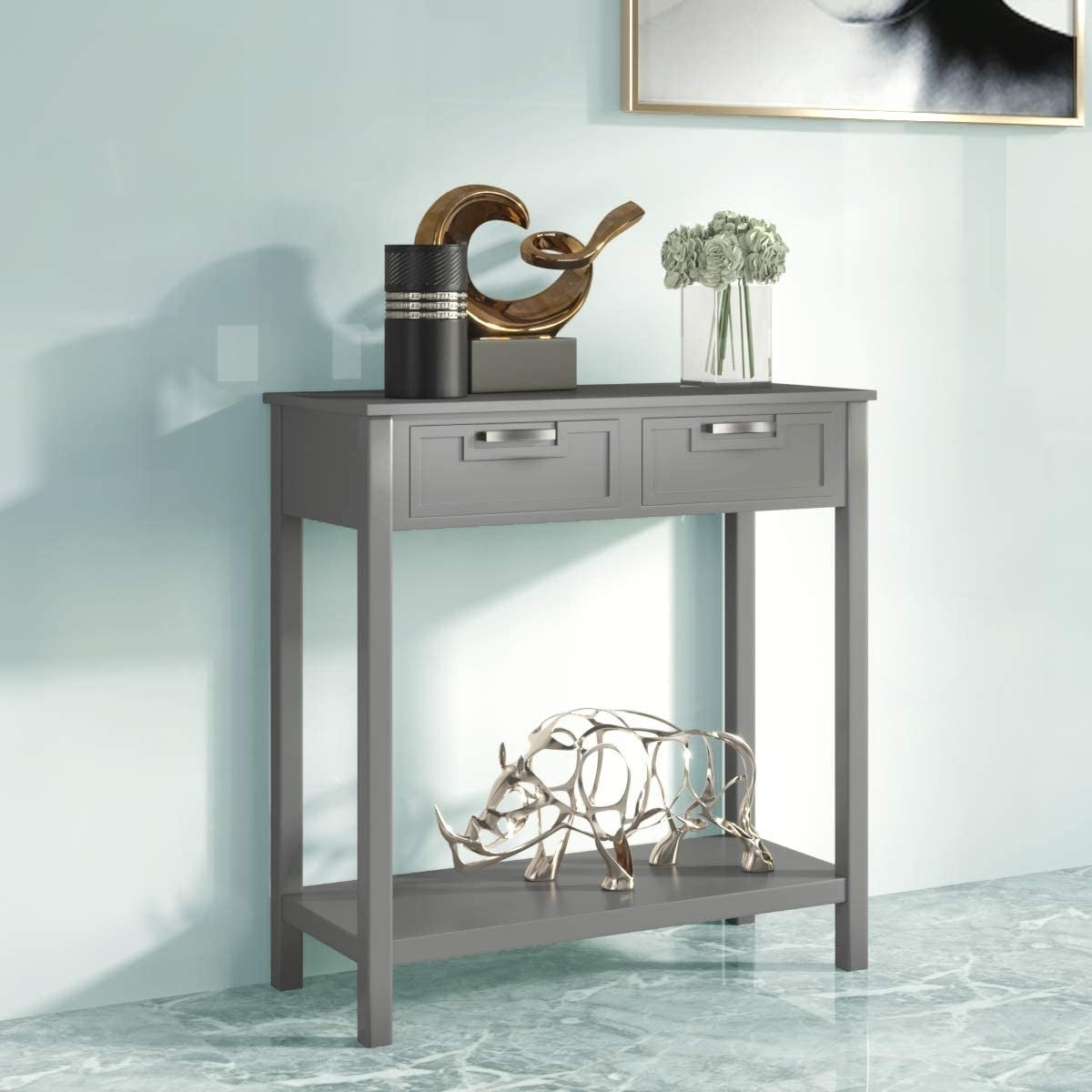 Modern Entryway Accent 2 Drawer Sofa Side Table Grey - American Smart