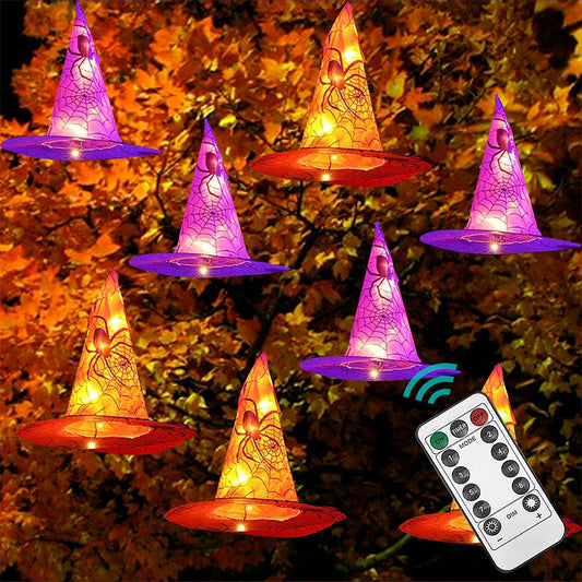 8 Pcs Hanging Witch Hat String Lights Remote Controlled Halloween Decorations for Outdoor Party