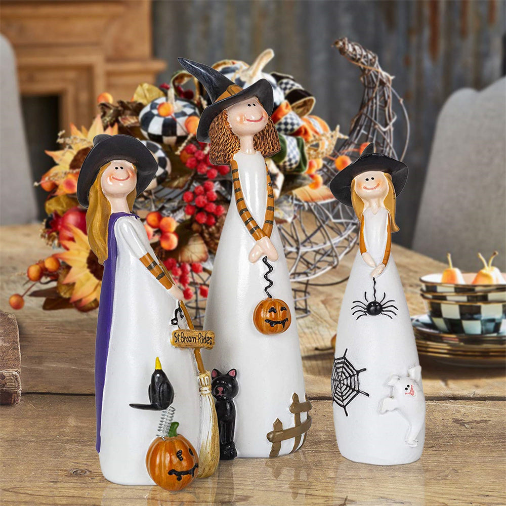 Halloween Witch Decorations Figurines, Classic Witches Hats, Cat And Pumpkins