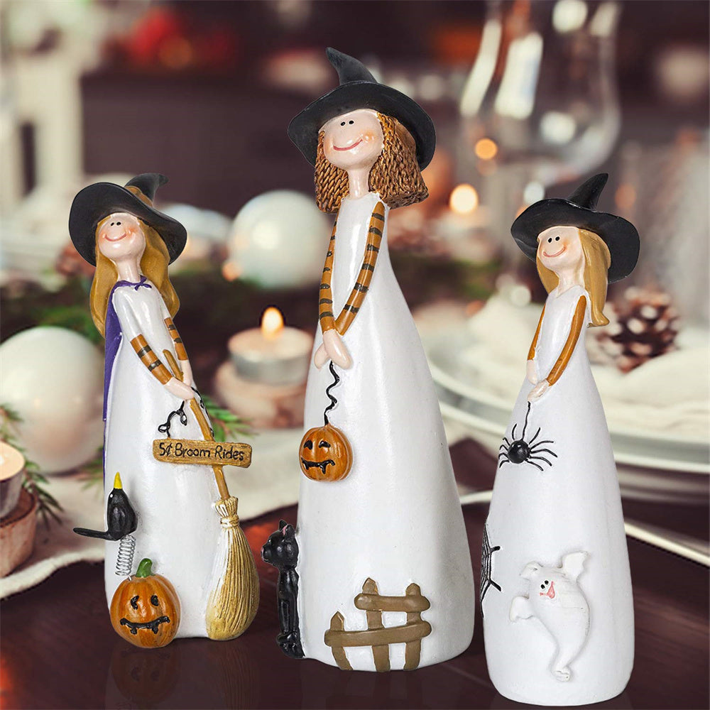 Halloween Witch Decorations Figurines, Classic Witches Hats, Cat And Pumpkins