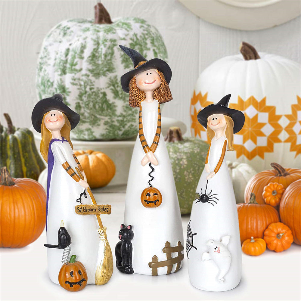 Halloween Witch Decorations Figurines, Classic Witches Hats, Cat And Pumpkins