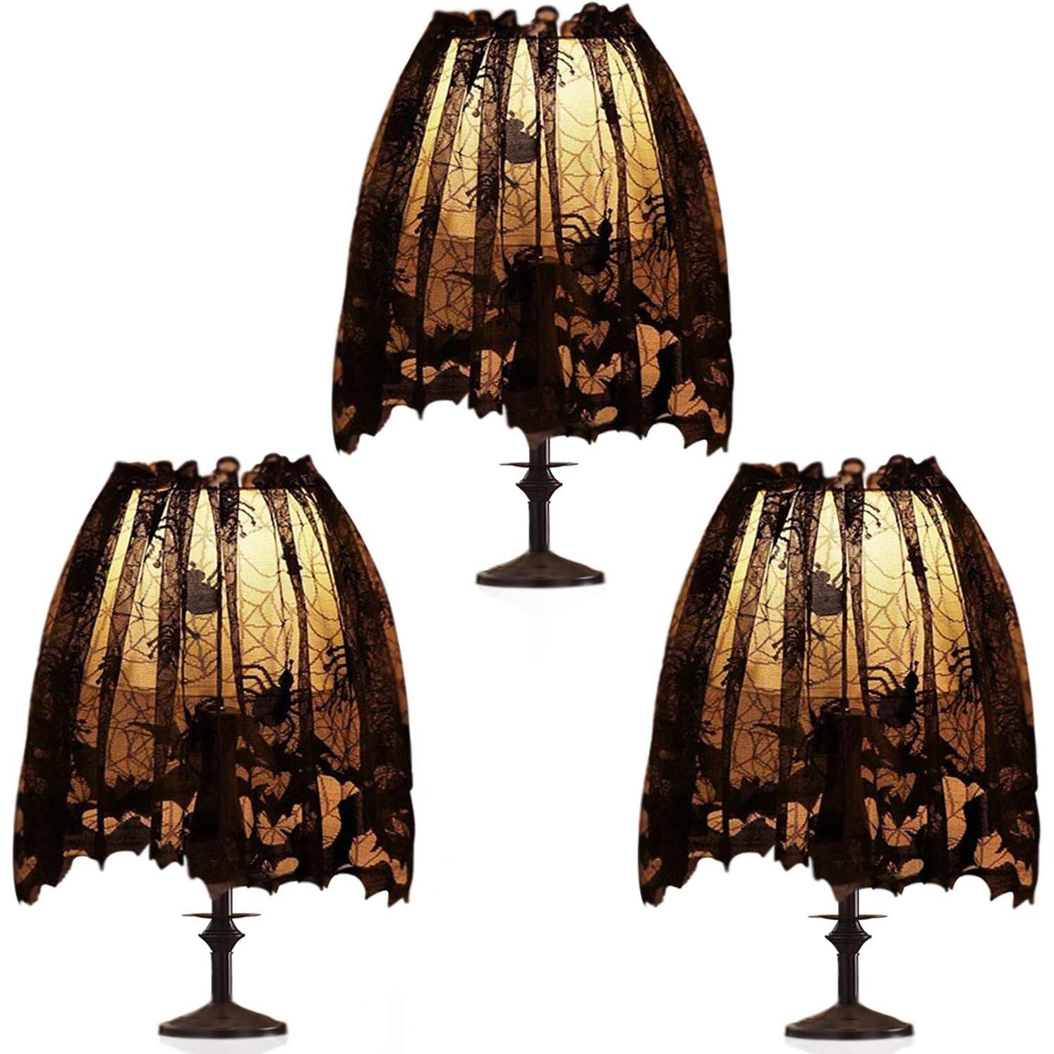 3PCS Halloween Lamp Shade Cover Decoration, Lace Spider web Lampshades Cover