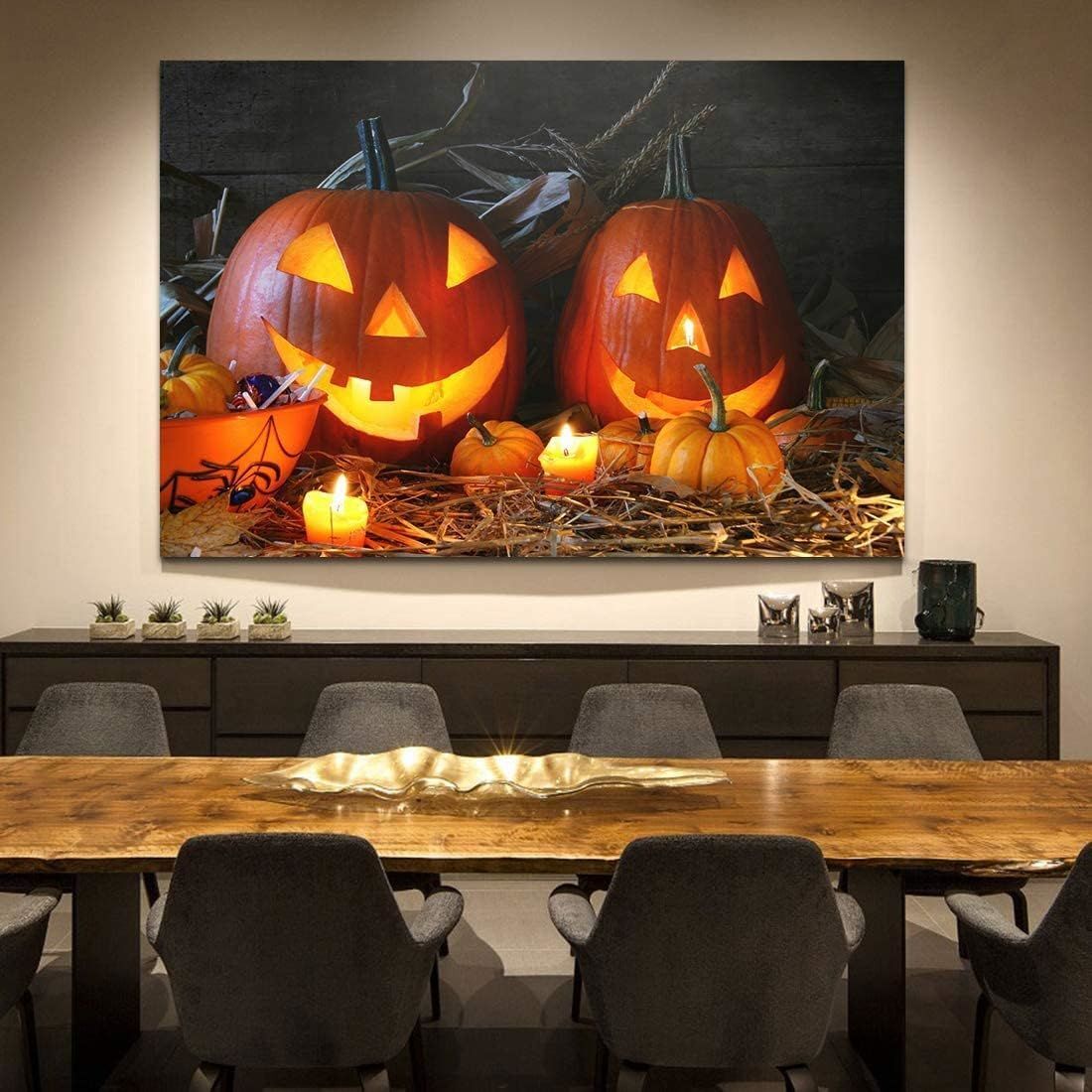 Drop-Shipping Framed Canvas Wall Art Decor Painting For Halloween, Witch in Haunted Grave Yard Painting For Halloween Gift, Decoration For Halloween Living Room, Bedroom Decor-Ready To Hang