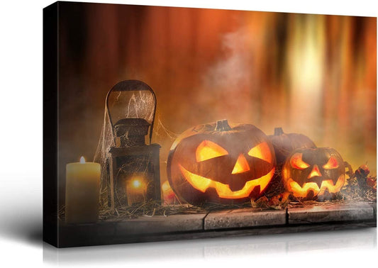 Drop-Shipping Framed Canvas Wall Art Decor Painting For Halloween, Jack-o-lanterns Painting For Halloween Gift, Decoration For Halloween Living Room, Bedroom Decor-Ready To Hang