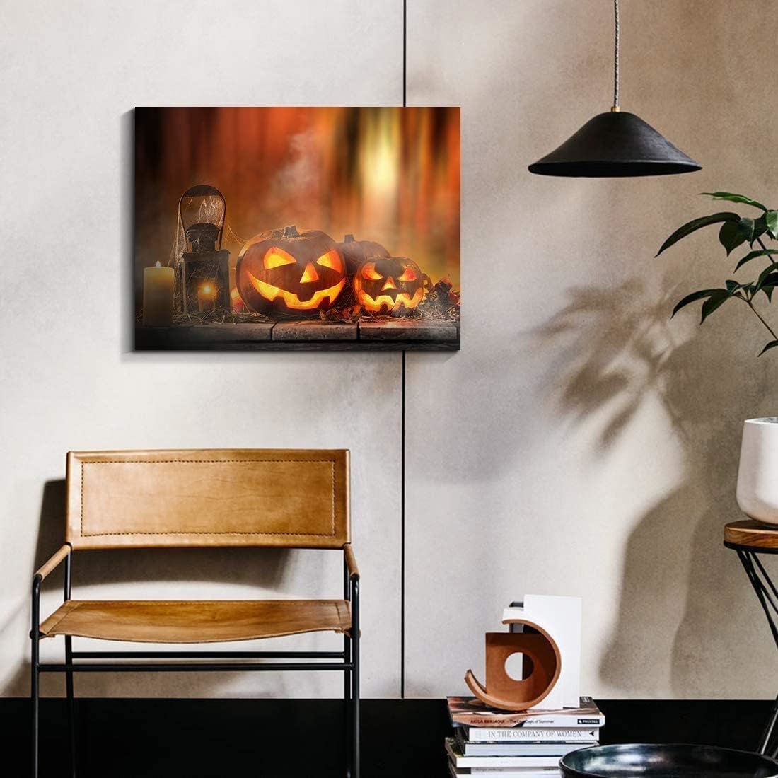 Drop-Shipping Framed Canvas Wall Art Decor Painting For Halloween, Jack-o-lanterns Painting For Halloween Gift, Decoration For Halloween Living Room, Bedroom Decor-Ready To Hang